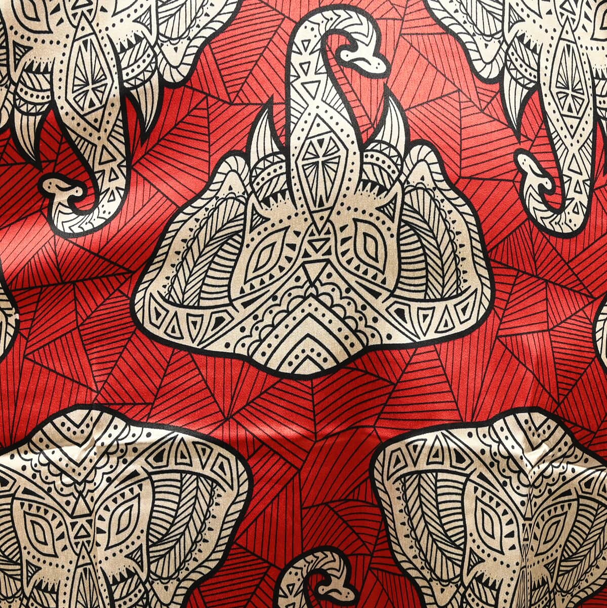 Winlar Red Elephant Print V-Neck Short Satin Kaftan (One Size Fits Most) image number 3