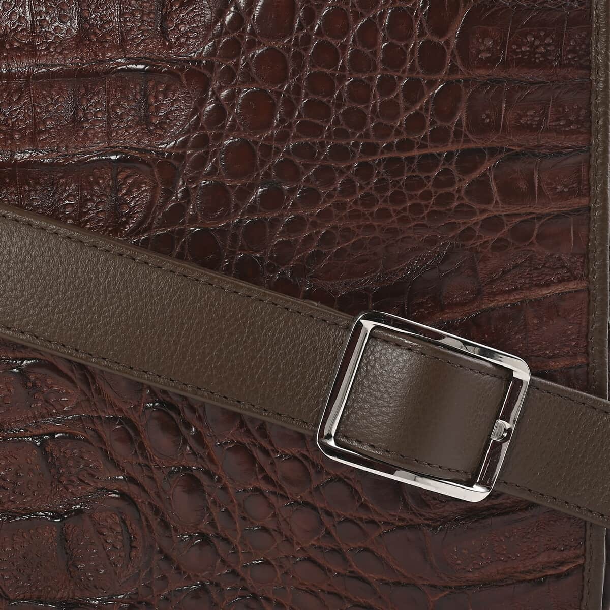 RIVER Brand Closeout, Organic Caiman Crocodile Brown Shoulder Bag image number 4
