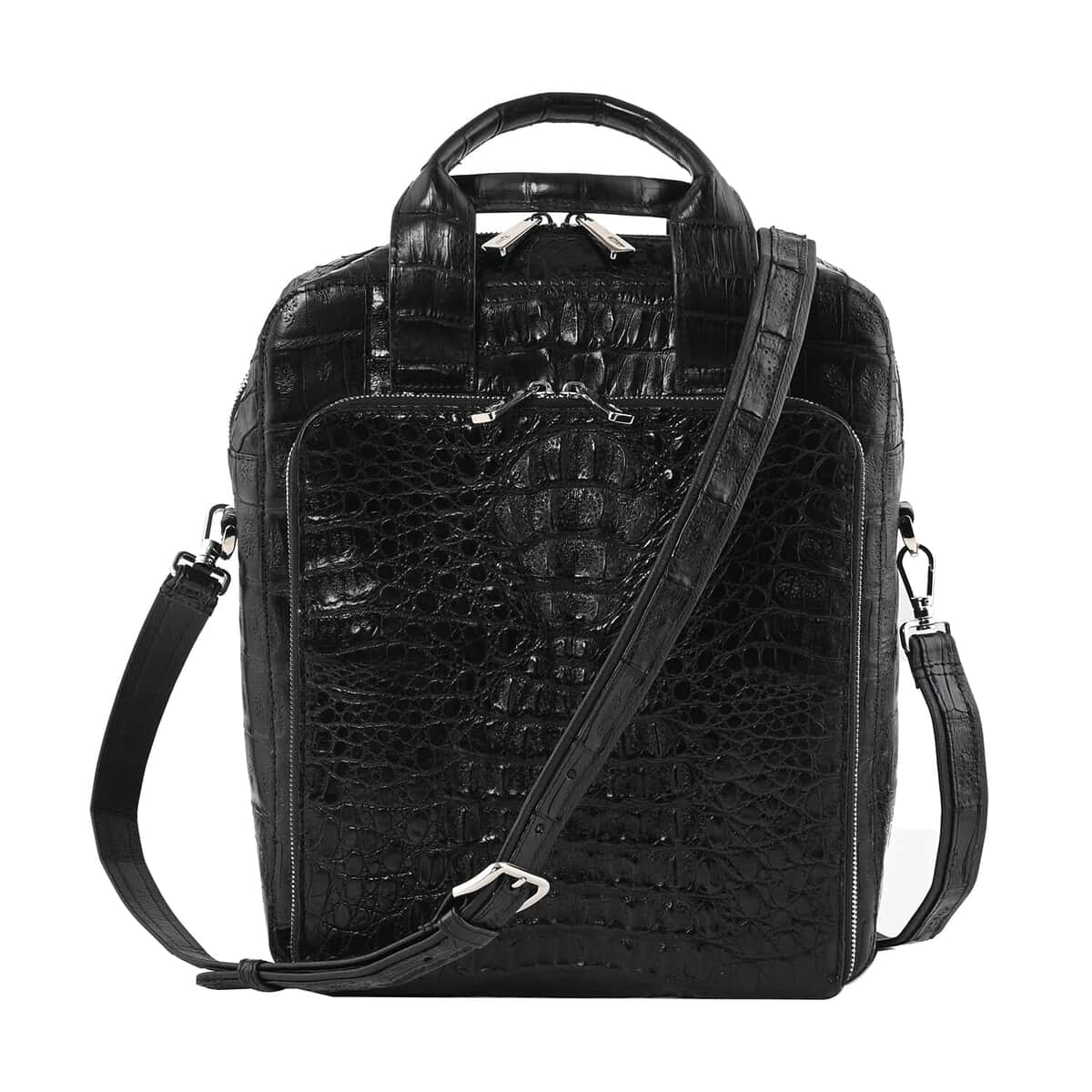 RIVER Brand Closeout, Organic Caiman Crocodile Black Shoulder Bag image number 0