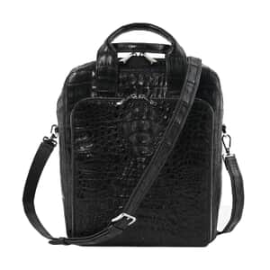 RIVER Brand Closeout, Organic Caiman Crocodile Black Shoulder Bag