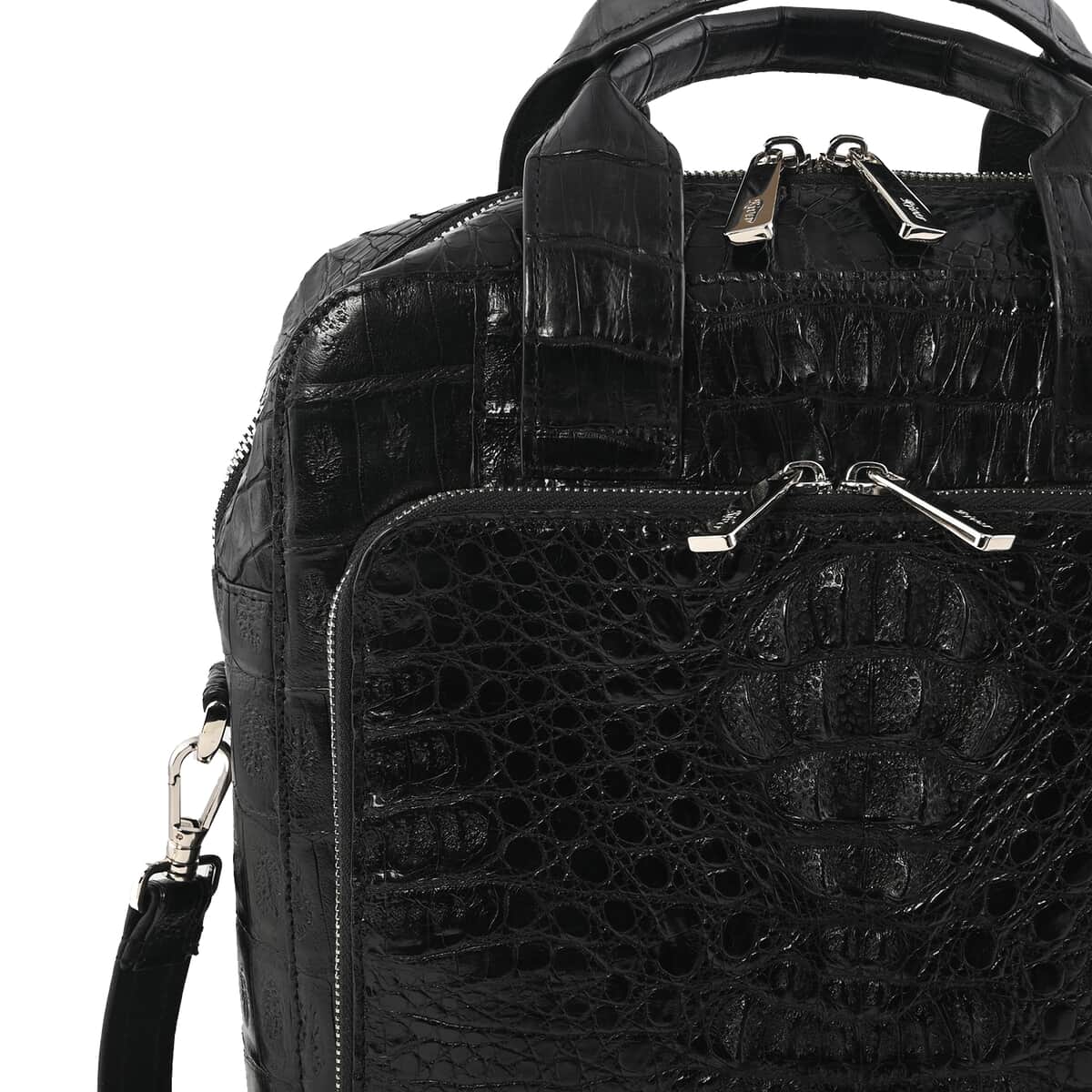 RIVER Brand Closeout, Organic Caiman Crocodile Black Shoulder Bag image number 3