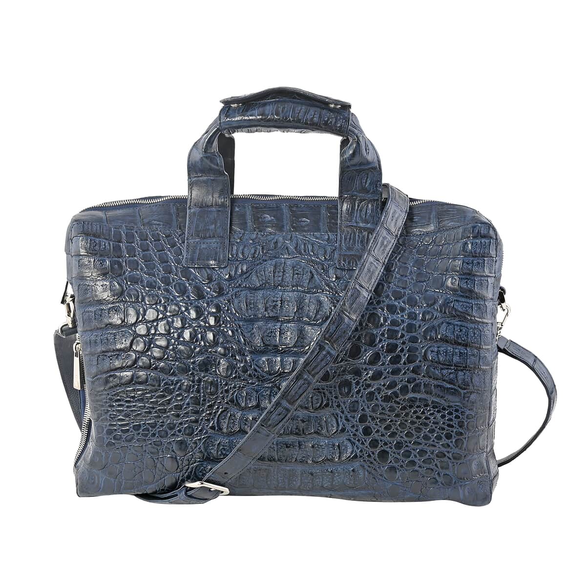 RIVER Brand Closeout, Organic Caiman Crocodile Navy Blue Shoulder Bag for Women , Designer Leather Shoulder Bag , Leather Handbag Purse image number 0