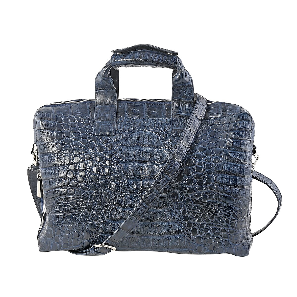 RIVER Brand Closeout, Organic Caiman Crocodile Navy Blue Shoulder Bag for Women , Designer Leather Shoulder Bag , Leather Handbag Purse image number 0