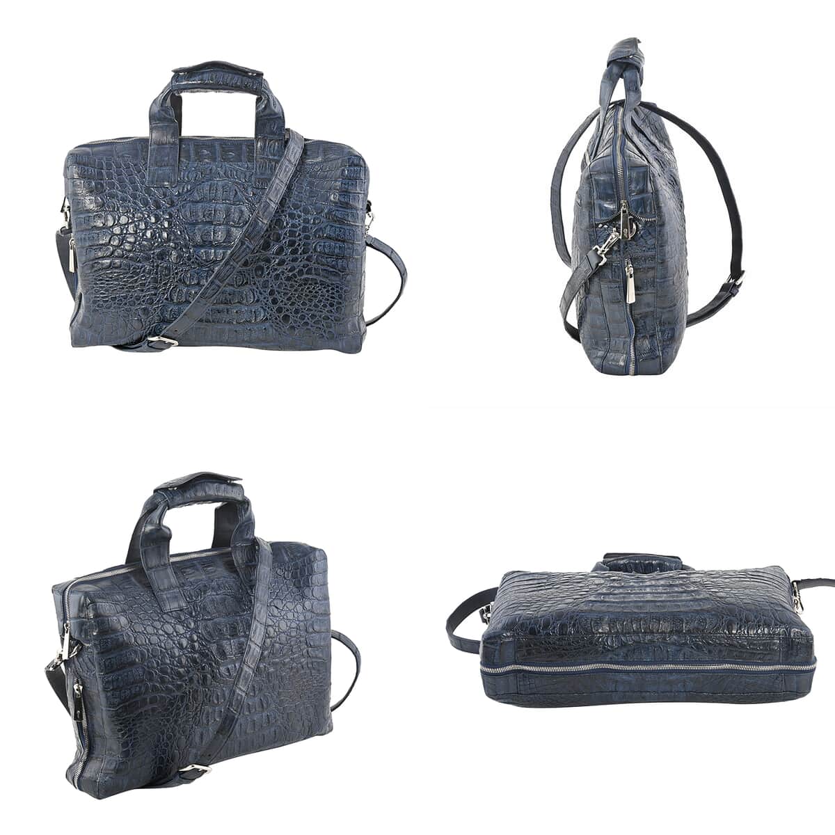 RIVER Brand Closeout, Organic Caiman Crocodile Navy Blue Shoulder Bag for Women , Designer Leather Shoulder Bag , Leather Handbag Purse image number 2