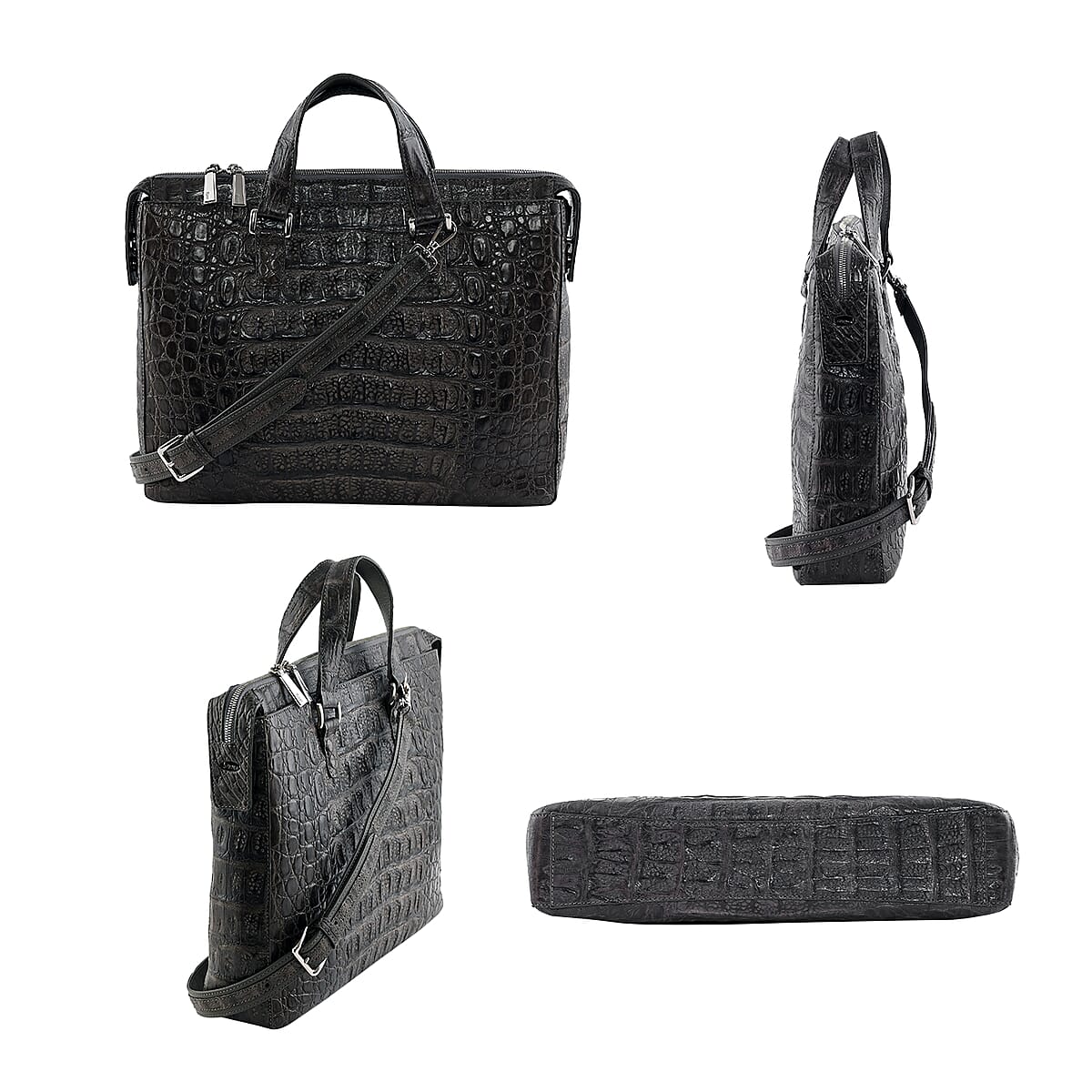 RIVER Brand Closeout Organic Caiman Crocodile Taupe Green Shoulder Bag image number 2