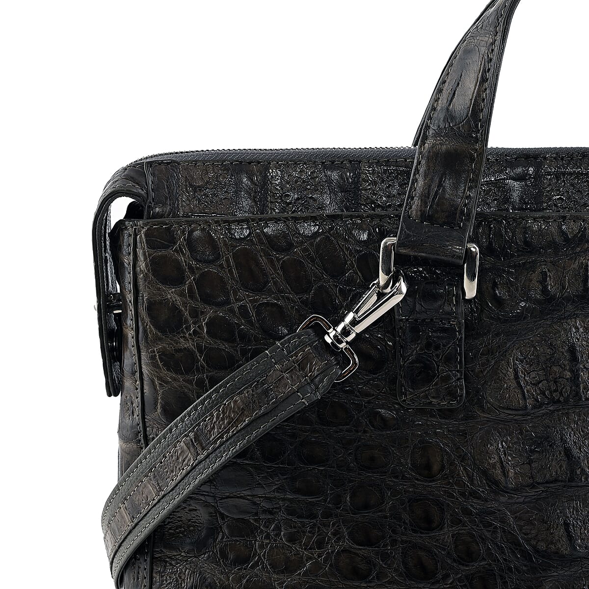 RIVER Brand Closeout Organic Caiman Crocodile Taupe Green Shoulder Bag image number 4