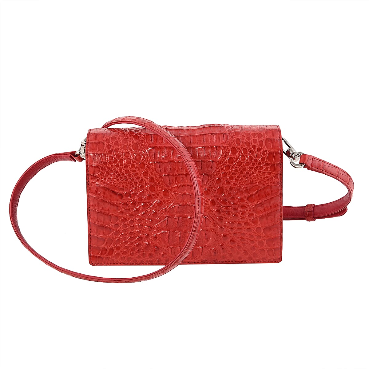 RIVER Brand Closeout Organic Caiman Crocodile Fire Red Mini Crossbody Bag Includes Gift Box image number 2