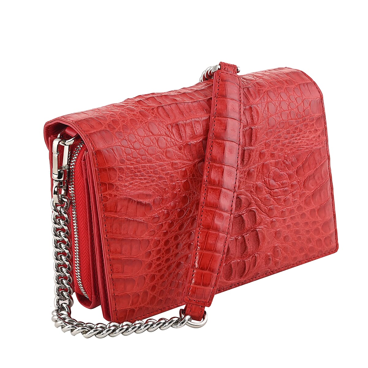 RIVER Brand Closeout Organic Caiman Crocodile Fire Red Mini Crossbody Bag Includes Gift Box image number 3