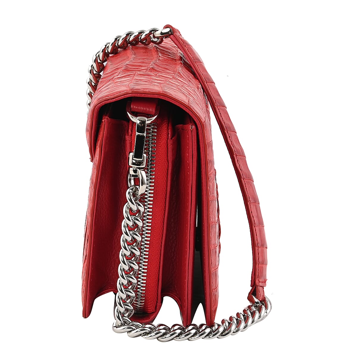 RIVER Brand Closeout Organic Caiman Crocodile Fire Red Mini Crossbody Bag Includes Gift Box image number 4