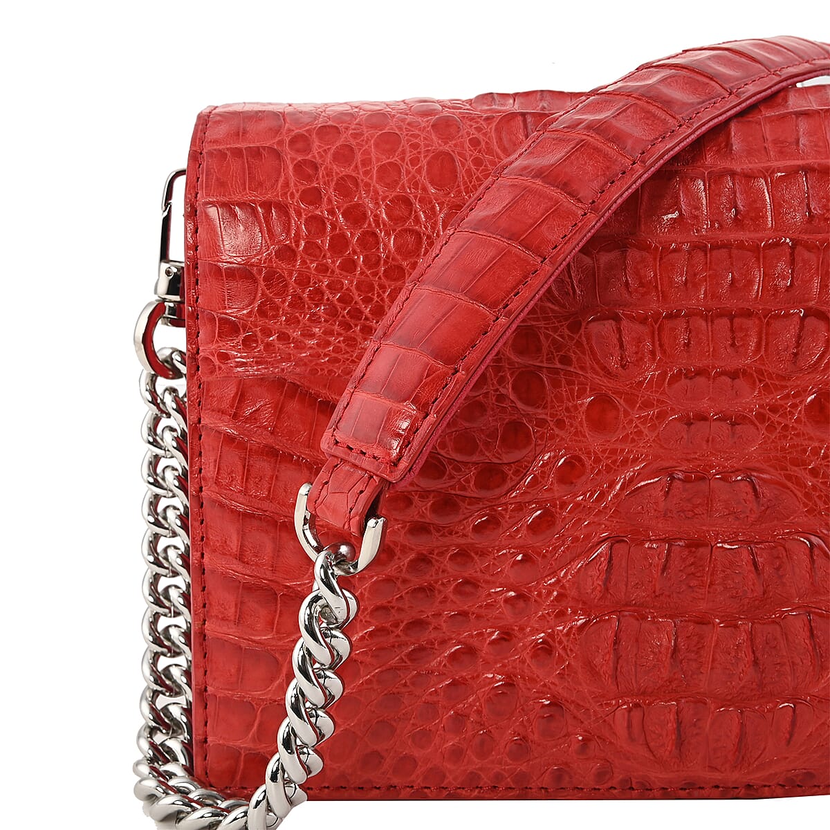 RIVER Brand Closeout Organic Caiman Crocodile Fire Red Mini Crossbody Bag Includes Gift Box image number 5