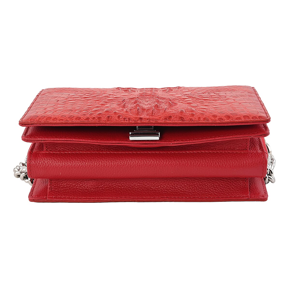 RIVER Brand Closeout Organic Caiman Crocodile Fire Red Mini Crossbody Bag Includes Gift Box image number 6