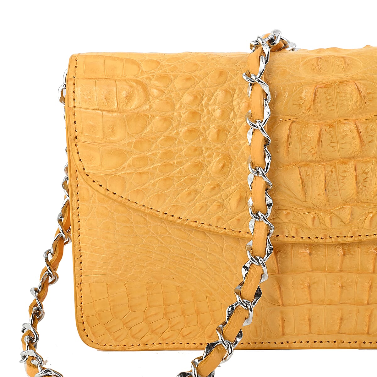 RIVER Brand Closeout, Organic Caiman Crocodile Yellow Shoulder Bag image number 4