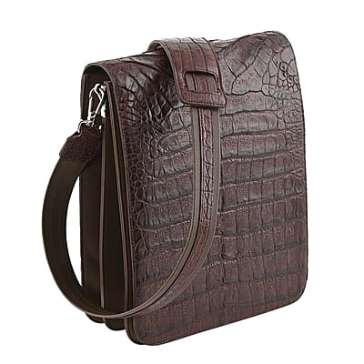 RIVER Brand Closeout, Organic Caiman Crocodile Kango Brown Messenger Bag