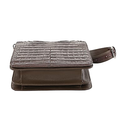 RIVER Brand Closeout, Organic Caiman Crocodile Kango Brown Messenger Bag