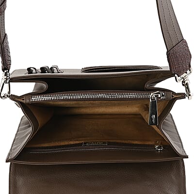 RIVER Brand Closeout, Organic Caiman Crocodile Kango Brown Messenger Bag
