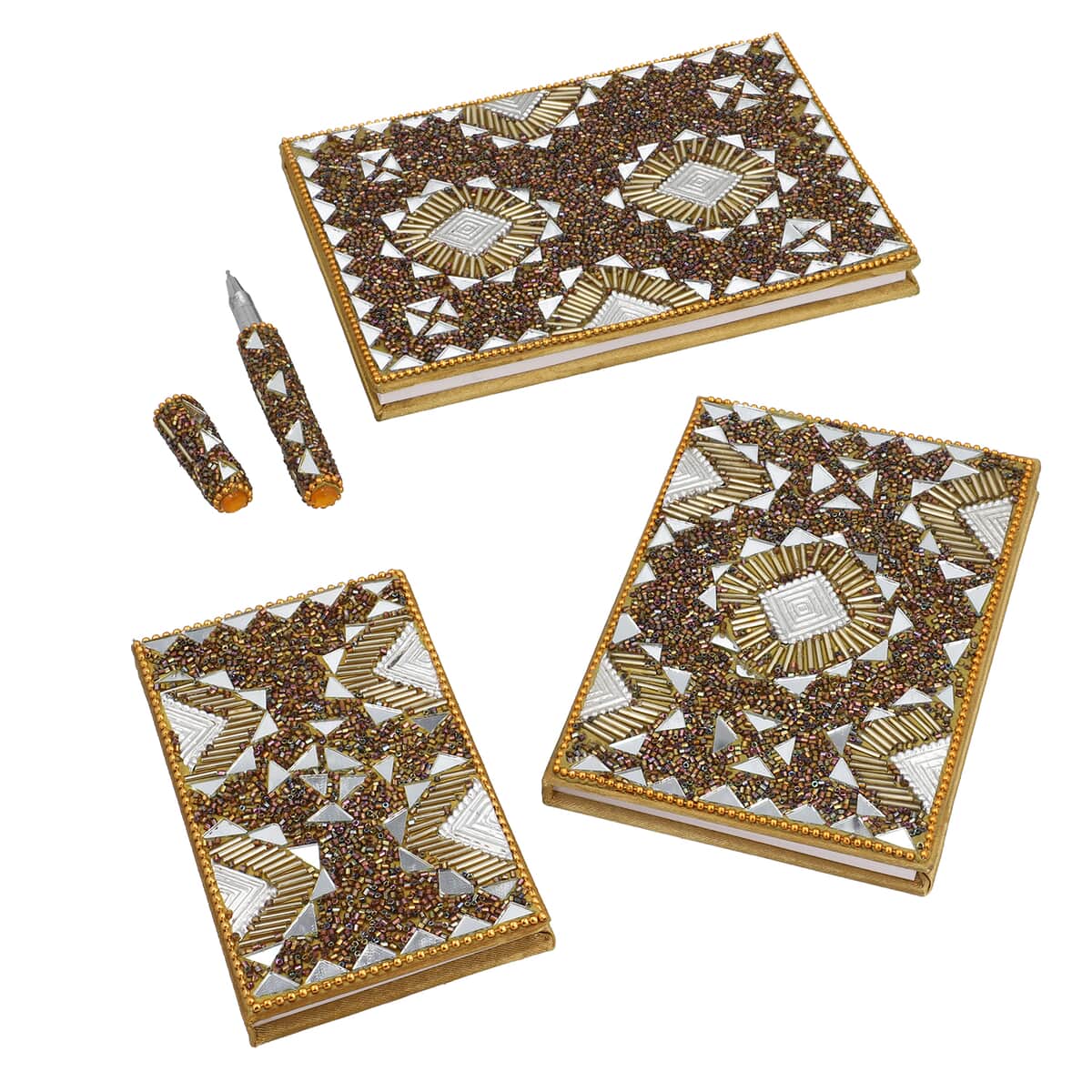 Set of 3 Brown Bedazzled Diary (7x5, 6x4, 3x5 in) and with Matching Pen image number 0