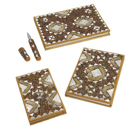 Set of 3 Brown Bedazzled Diary with Matching Pen image number 0