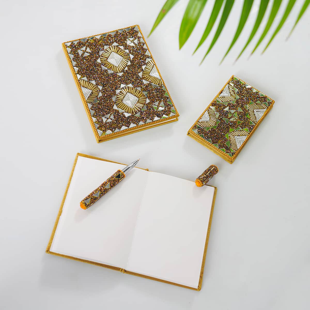 Set of 3 Brown Bedazzled Diary (7x5, 6x4, 3x5 in) and with Matching Pen image number 1