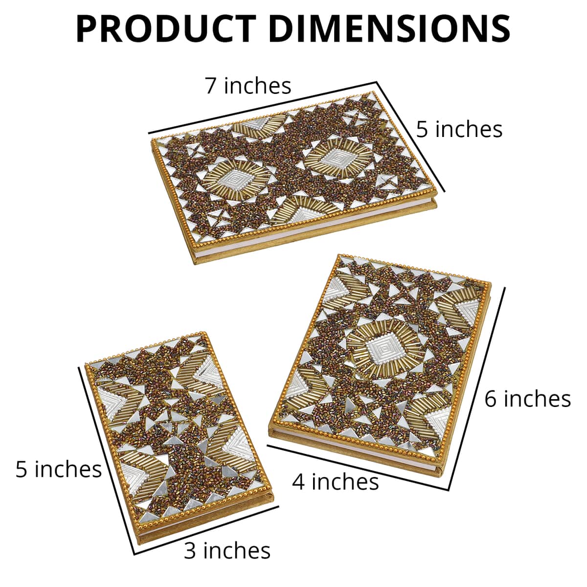 Set of 3 Brown Bedazzled Diary (7x5, 6x4, 3x5 in) and with Matching Pen image number 3