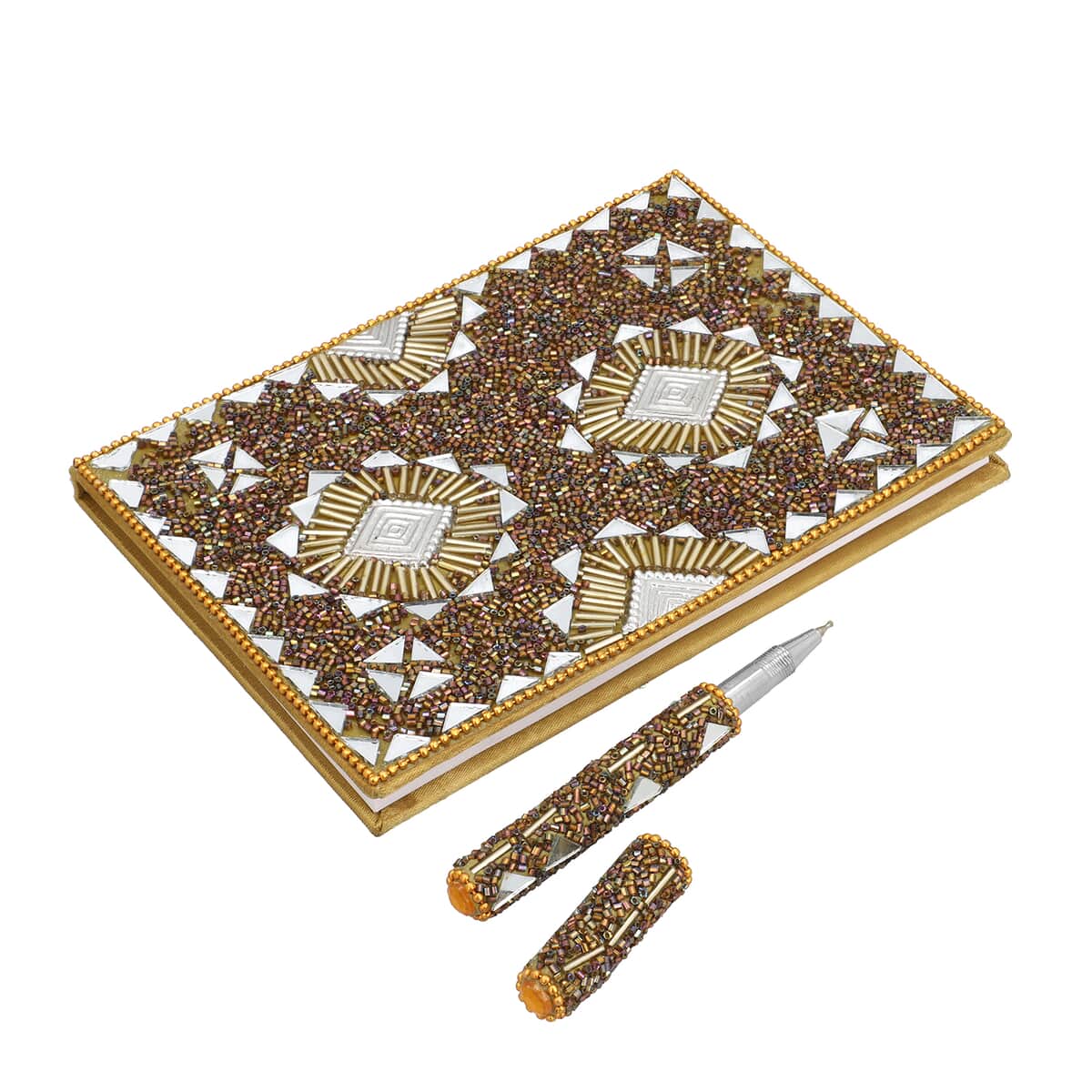 Set of 3 Brown Bedazzled Diary (7x5, 6x4, 3x5 in) and with Matching Pen image number 4