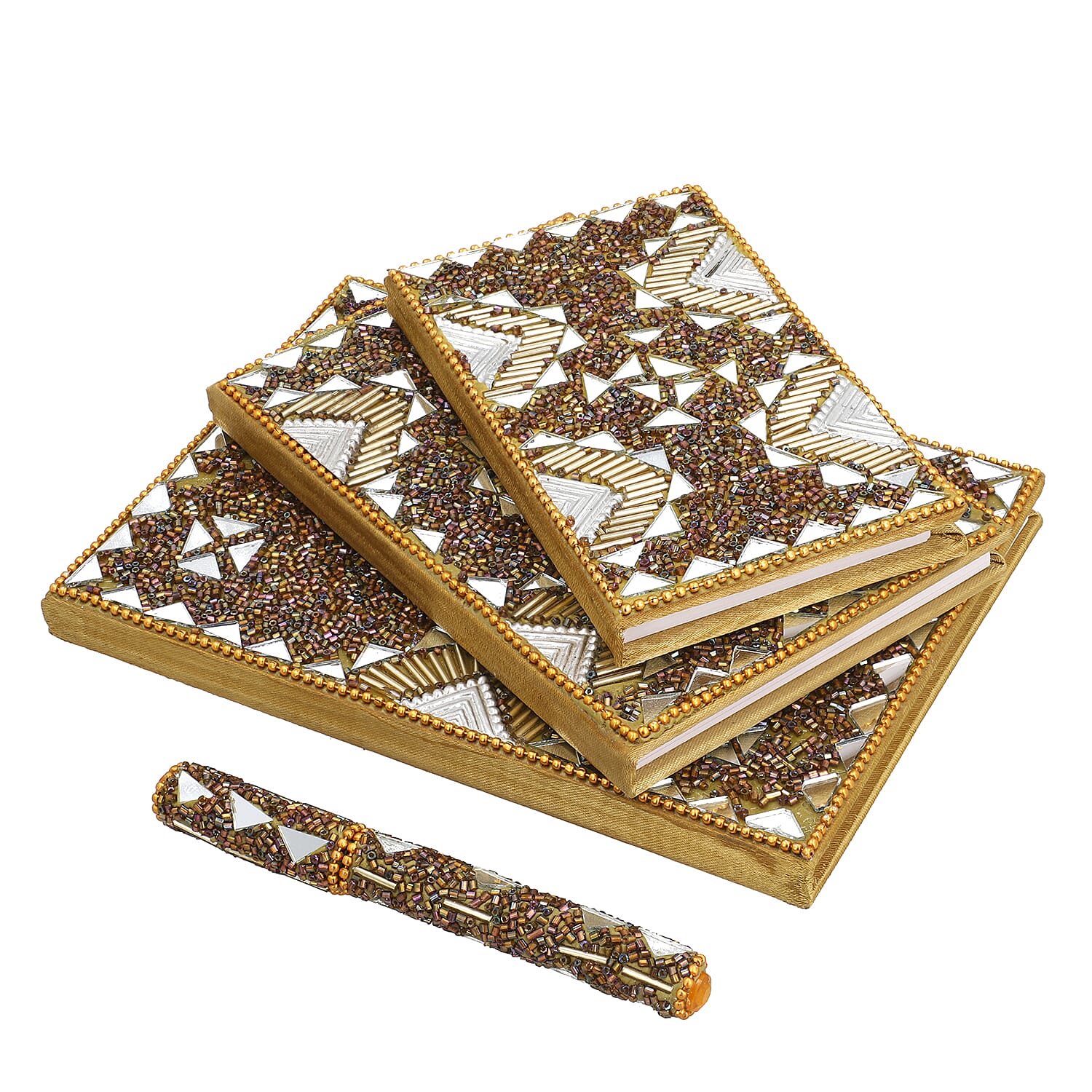 Set of 3 Brown Bedazzled Diary with Matching Pen