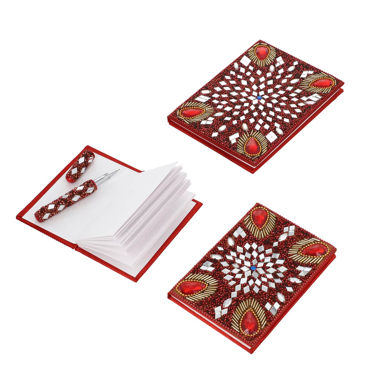 Set of 3 Red Bedazzled Diary with Matching Pen image number 0