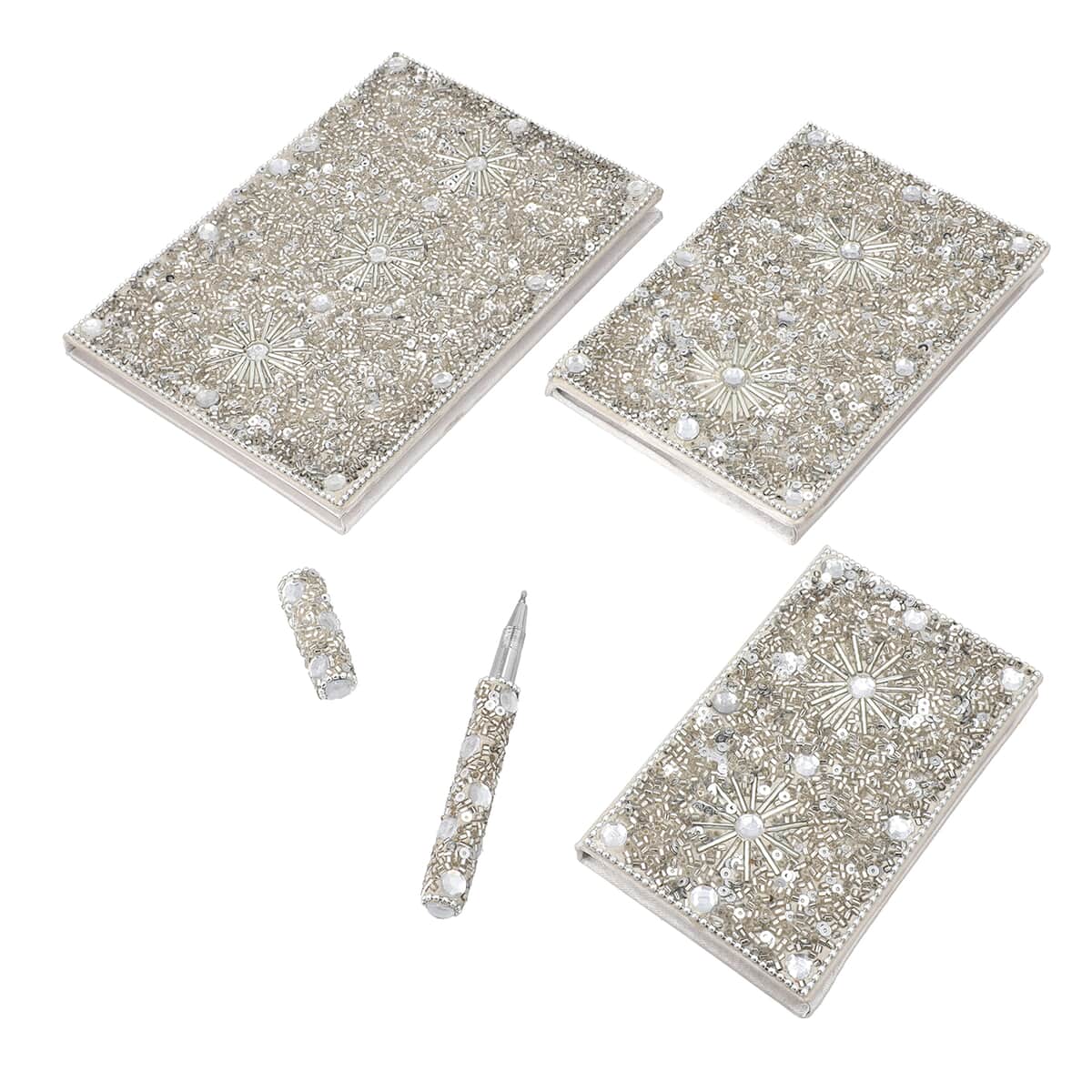 Set of 3 Silver Bedazzled Diary with Matching Pen image number 0