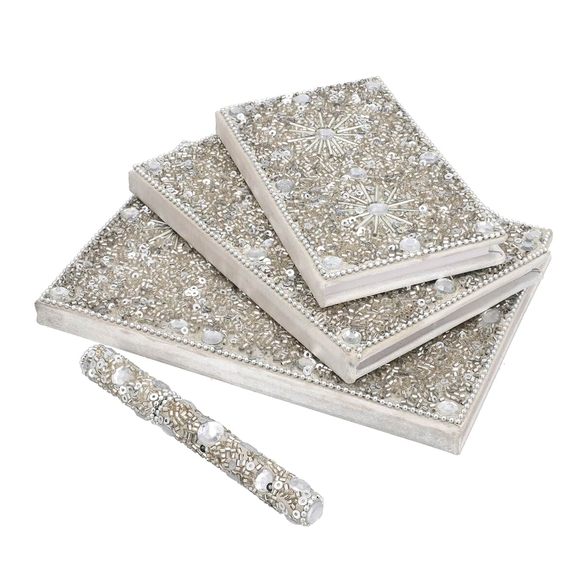 Set of 3 Silver Bedazzled Diary with Matching Pen image number 6