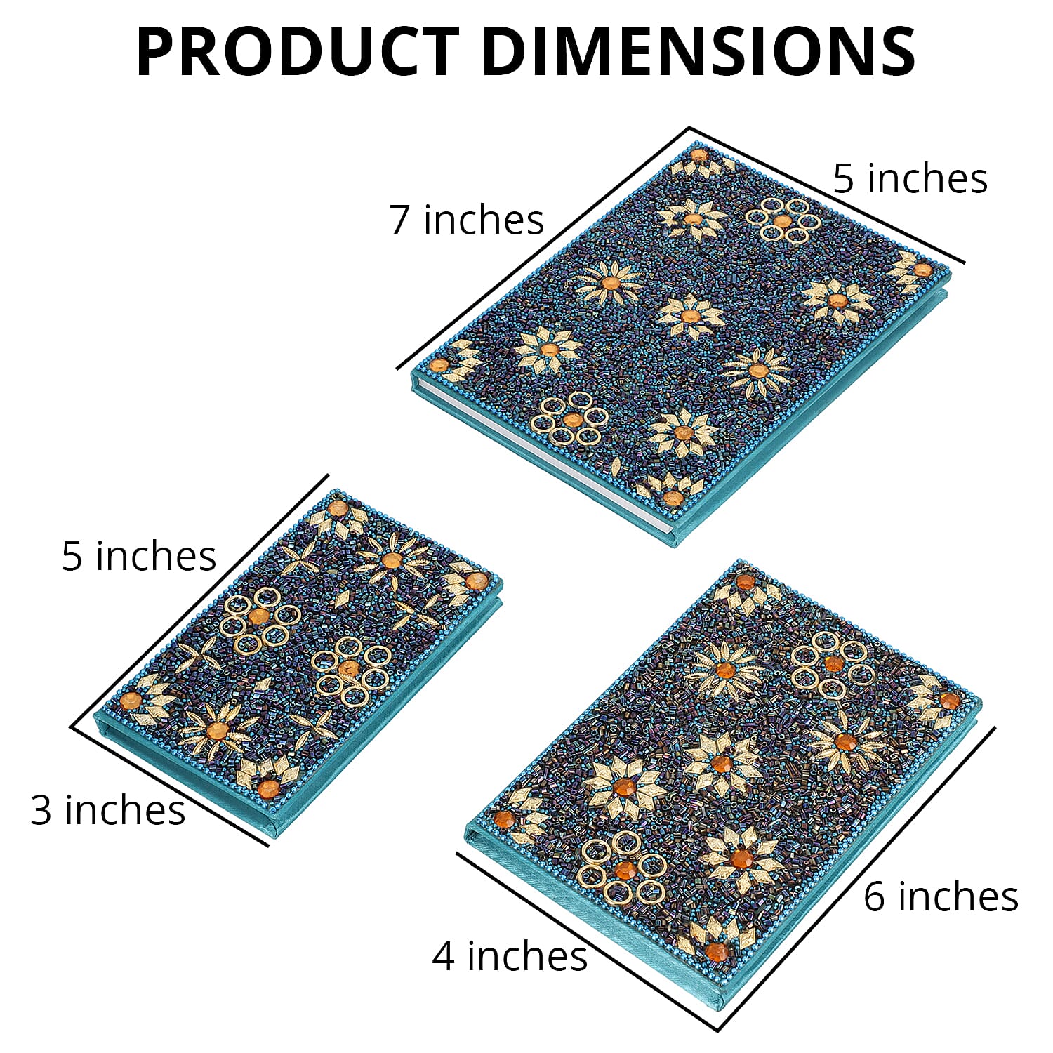 Set of 3 Turquoise Color Bedazzled Diary with Matching Pen