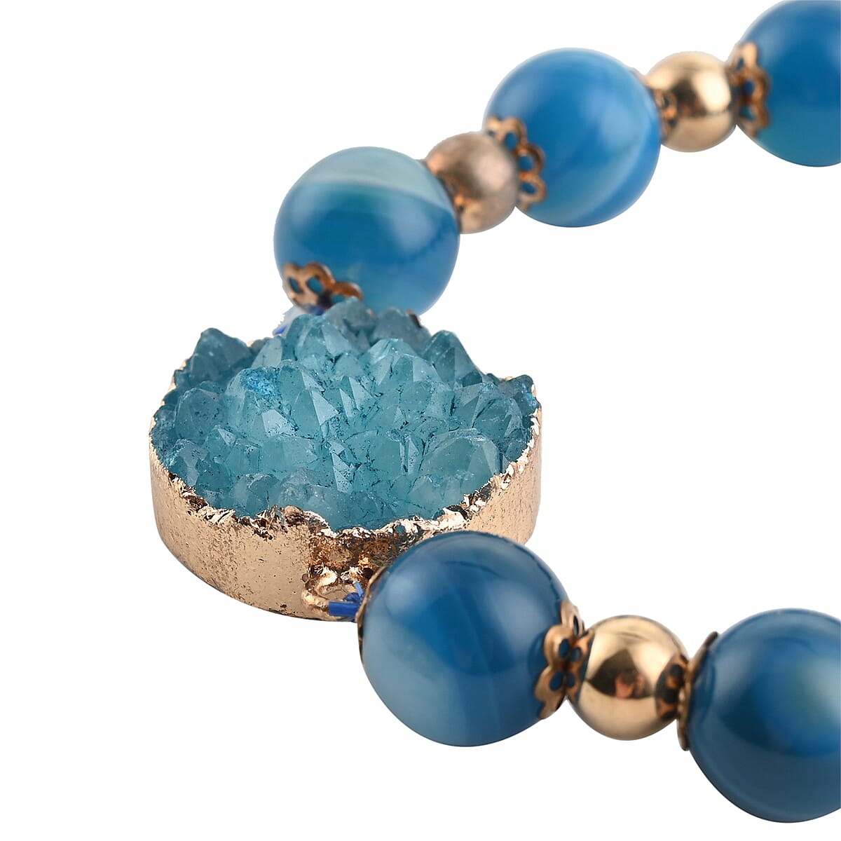 Blue Drusy Quartz and Blue Agate Bracelet in Goldtone (6.50 In) 86.50 ctw image number 2