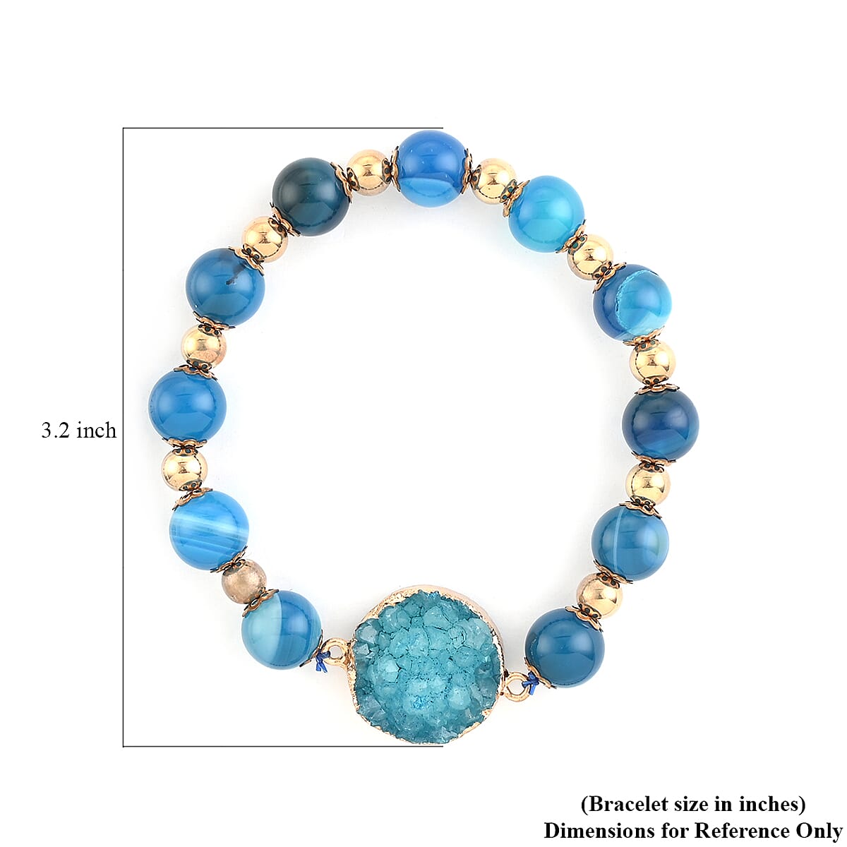 Blue Drusy Quartz and Blue Agate Bracelet in Goldtone (6.50 In) 86.50 ctw image number 3