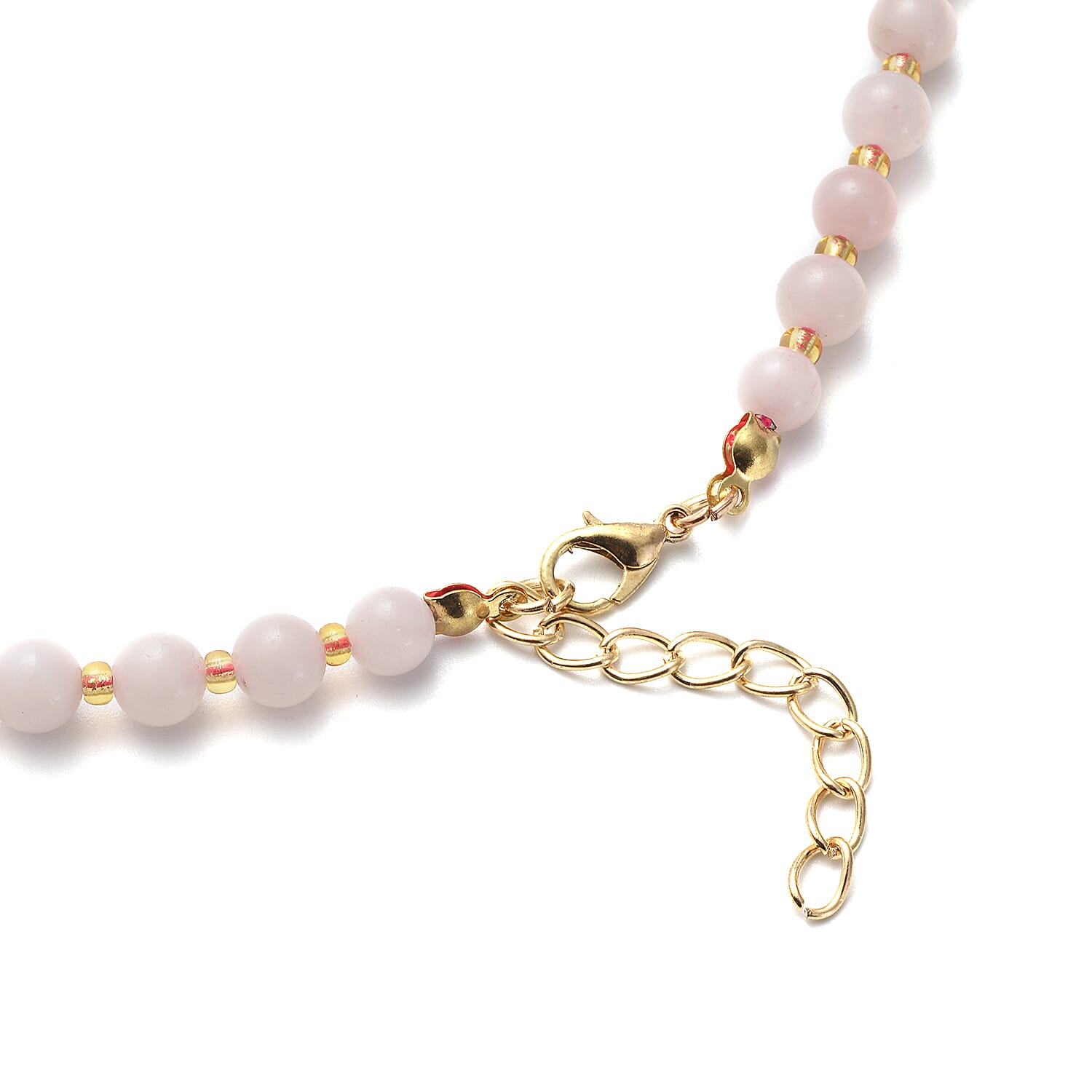 Galilea Rose Quartz, Simulated Diamond Beaded Necklace 18-20 Inches in Goldtone 55.00 ctw