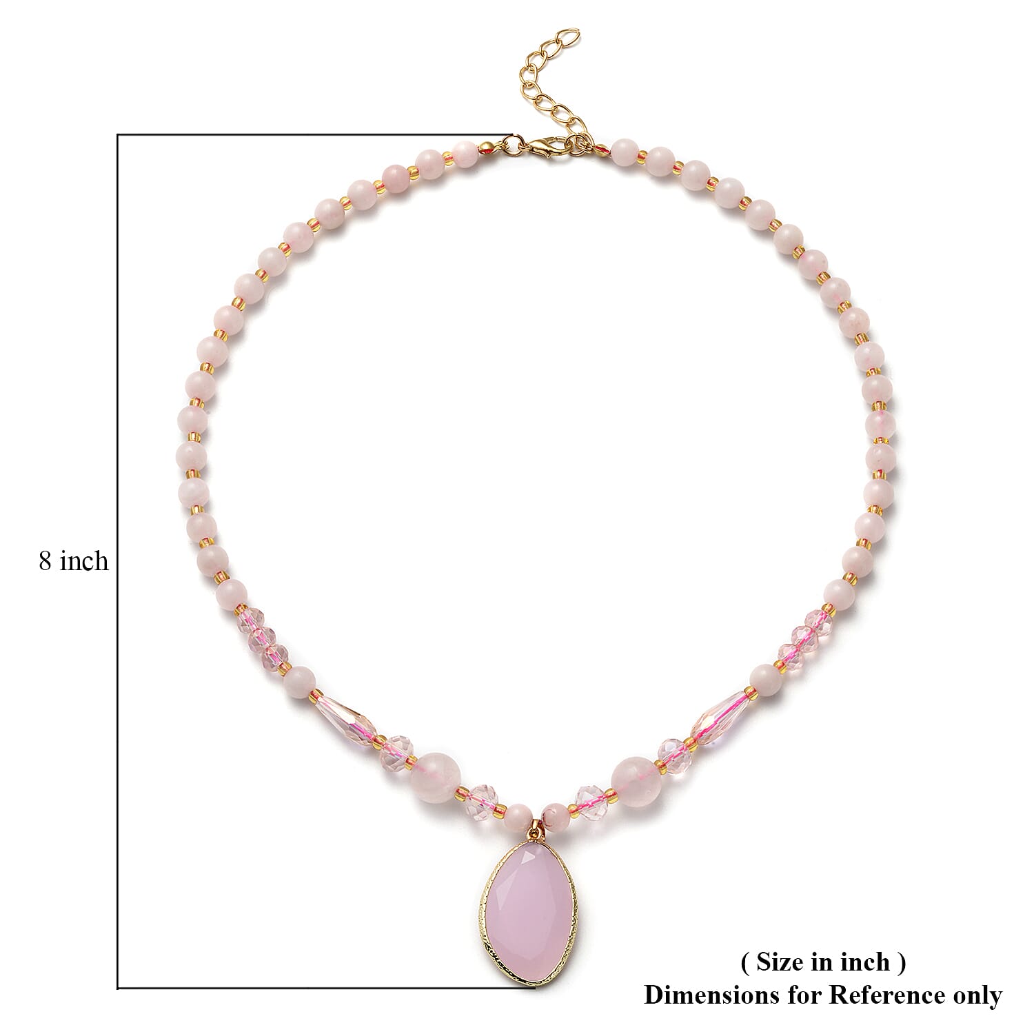 Galilea Rose Quartz, Simulated Diamond Beaded Necklace 18-20 Inches in Goldtone 55.00 ctw