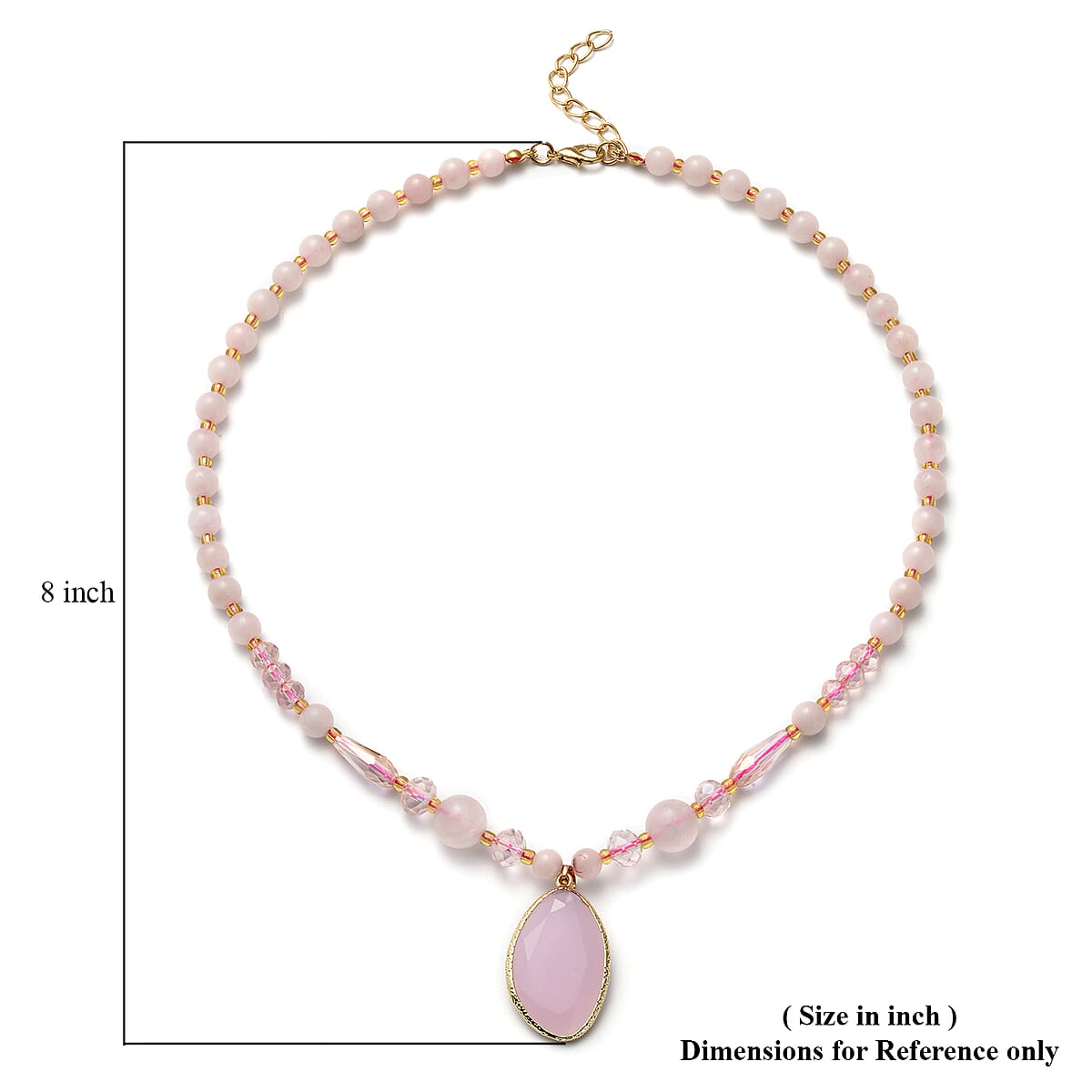 Galilea Rose Quartz, Simulated Diamond Beaded Necklace 18-20 Inches in Goldtone 55.00 ctw image number 4