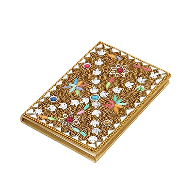 Closeout Golden Beaded Box with Paper Diary & Pen