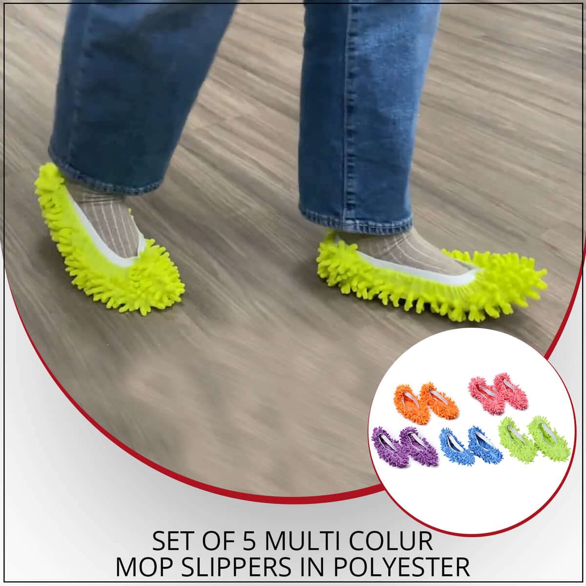 Set of 5 Multi Color Mop Slippers in Polyester image number 1