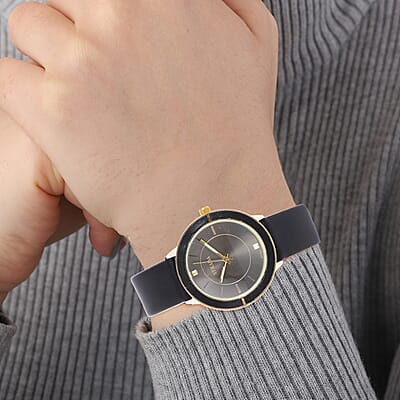 Strada Japanese Movement Water Resistant Watch with Black Faux Leather Band
