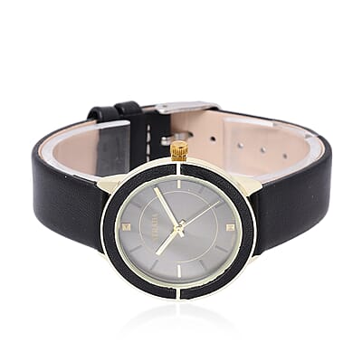 Strada Japanese Movement Water Resistant Watch with Black Faux Leather Band