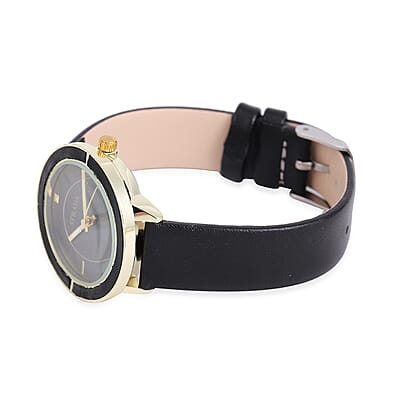 Strada Japanese Movement Water Resistant Watch with Black Faux Leather Band