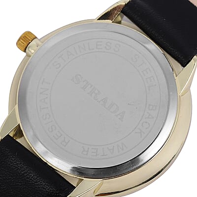 Strada Japanese Movement Water Resistant Watch with Black Faux Leather Band