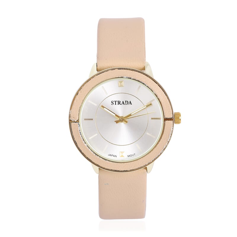Strada Japanese Movement Water Resistant Watch with Nude Faux Leather Band