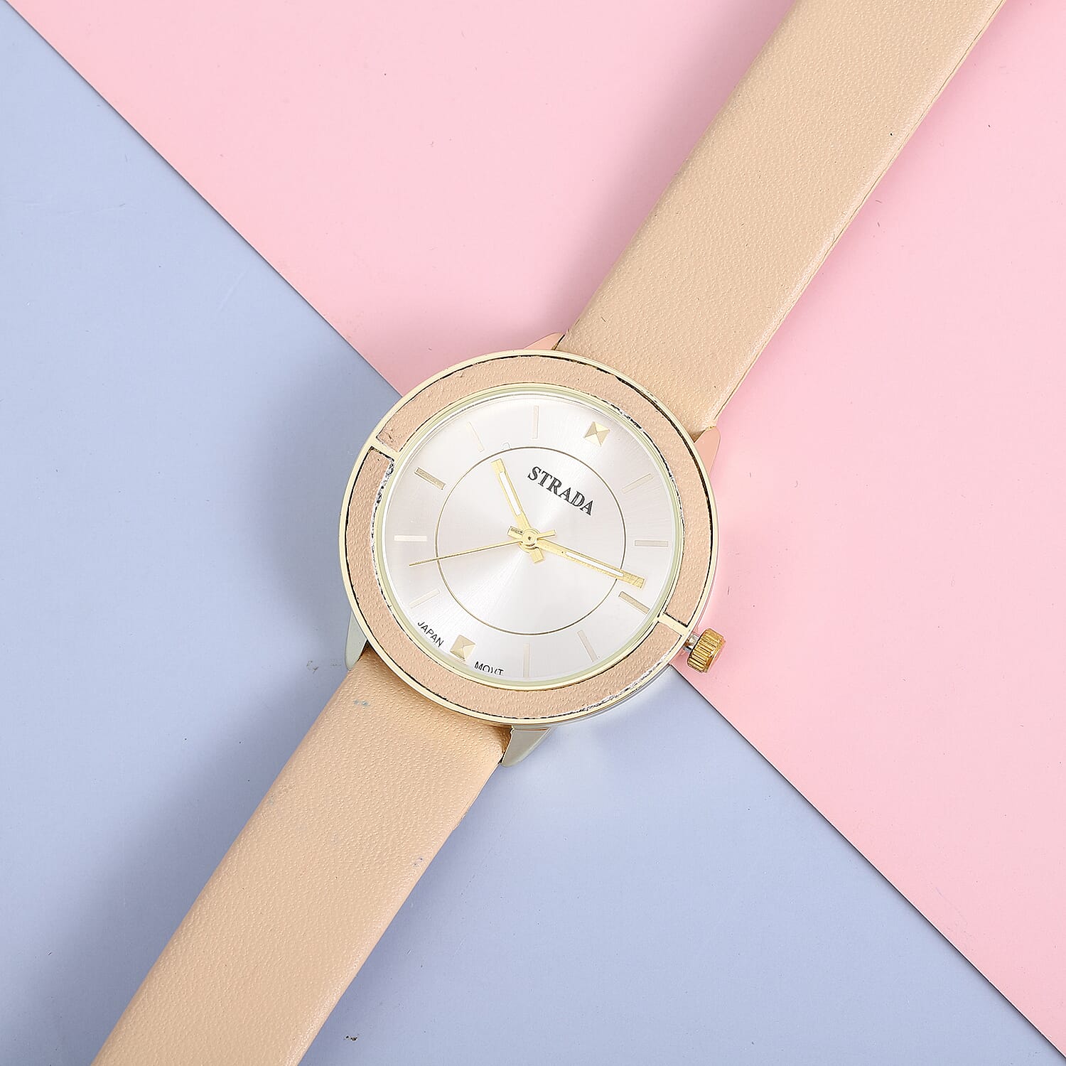 Strada Japanese Movement Water Resistant Watch with Nude Faux Leather Band