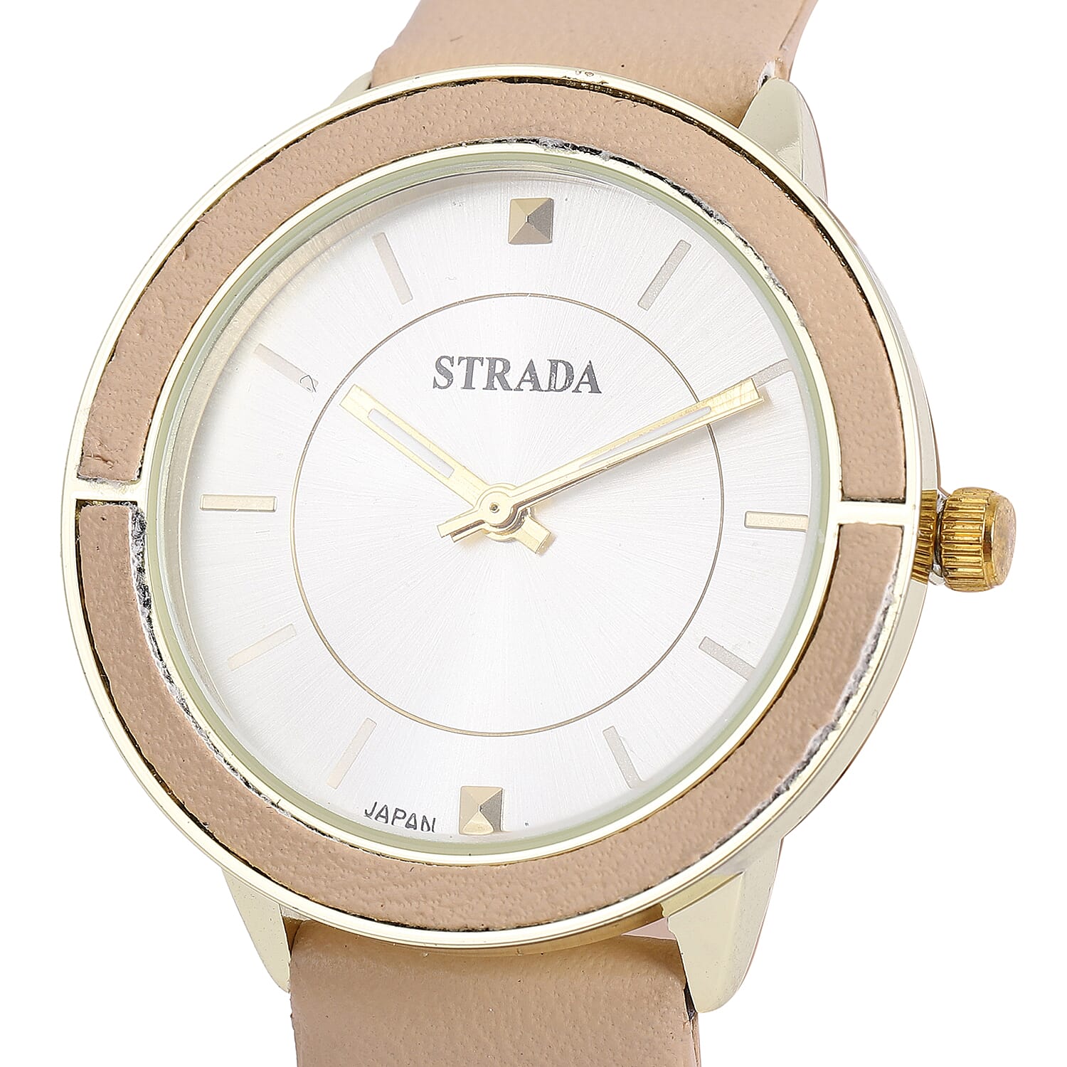 Strada Japanese Movement Water Resistant Watch with Nude Faux Leather Band