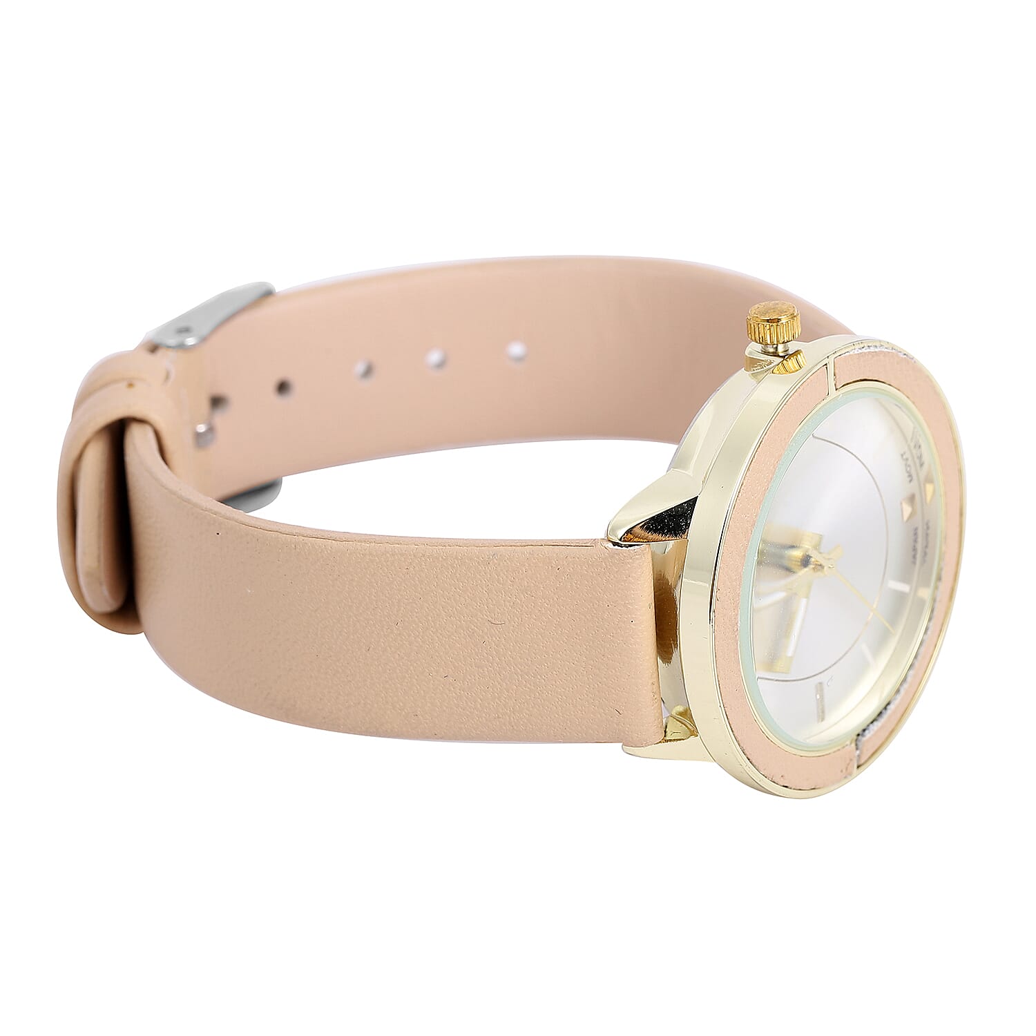 Strada Japanese Movement Water Resistant Watch with Nude Faux Leather Band