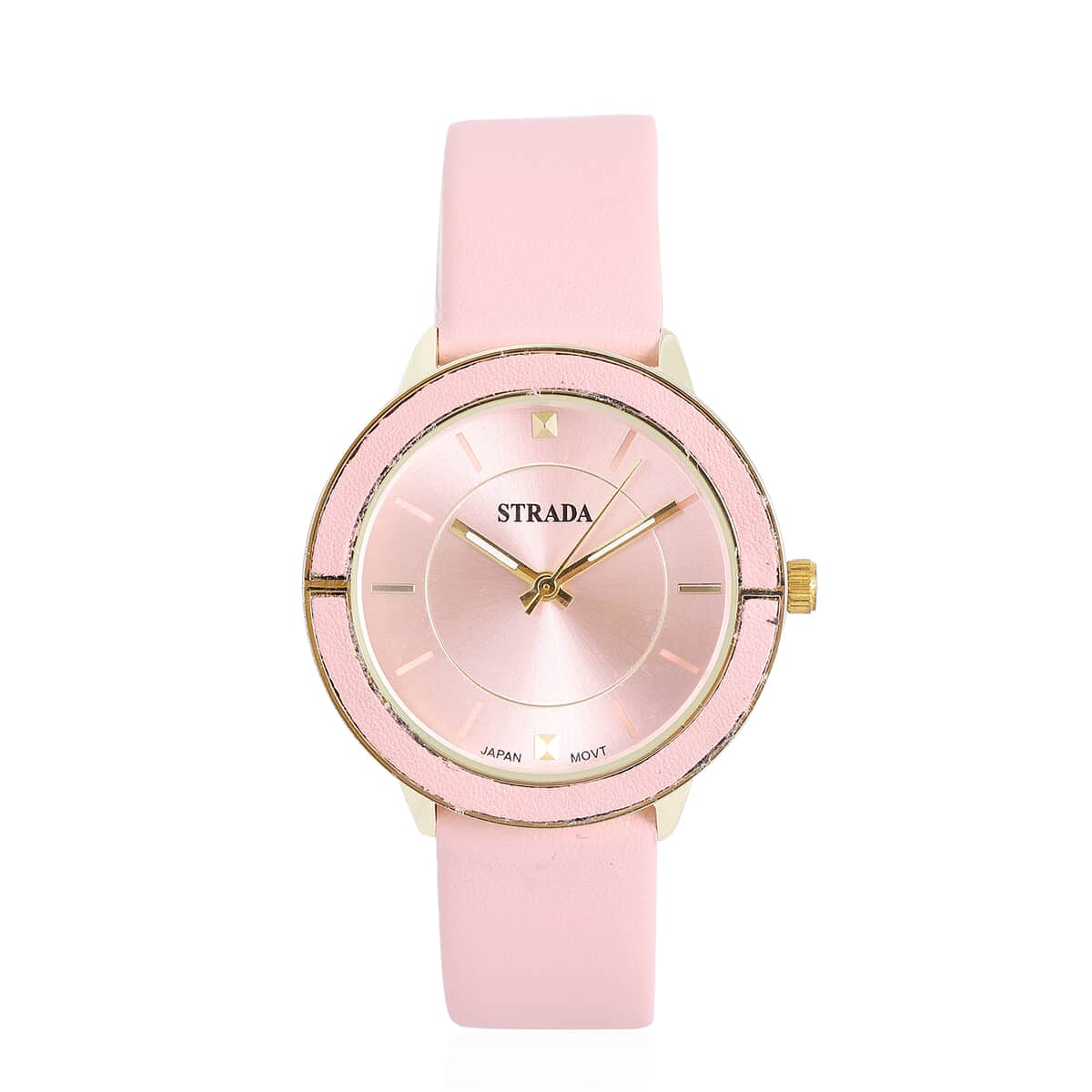 Strada Japanese Movement Water Resistant Watch with Pink Faux Leather Band image number 0