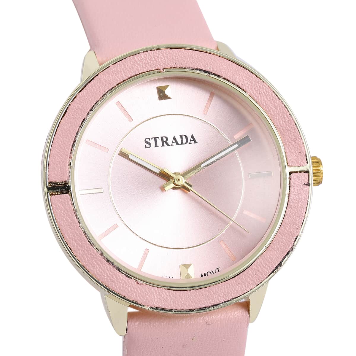 Strada Japanese Movement Water Resistant Watch with Pink Faux Leather Band image number 3