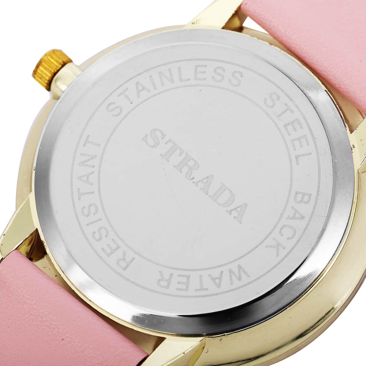 Strada Japanese Movement Water Resistant Watch with Pink Faux Leather Band image number 5