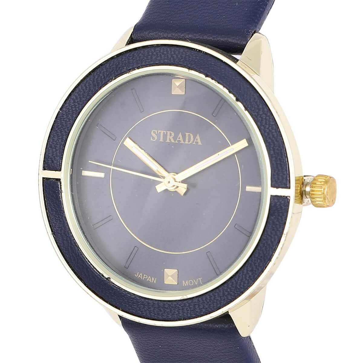 Strada Japanese Movement Water Resistant Watch with Blue Faux Leather Band image number 3