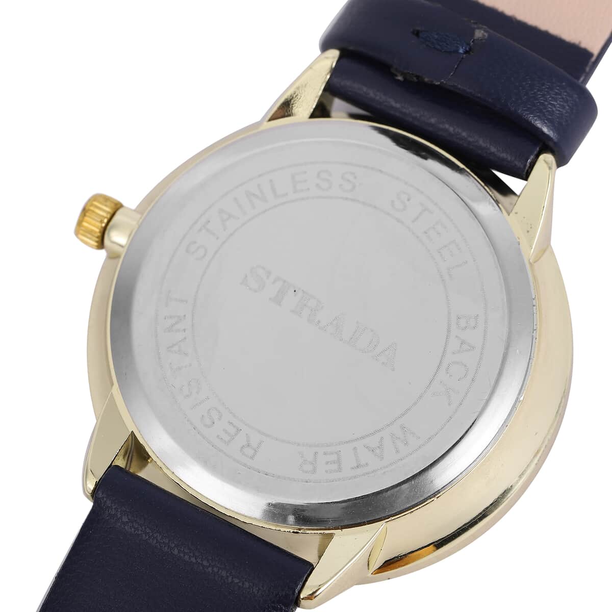 Strada Japanese Movement Water Resistant Watch with Blue Faux Leather Band image number 5