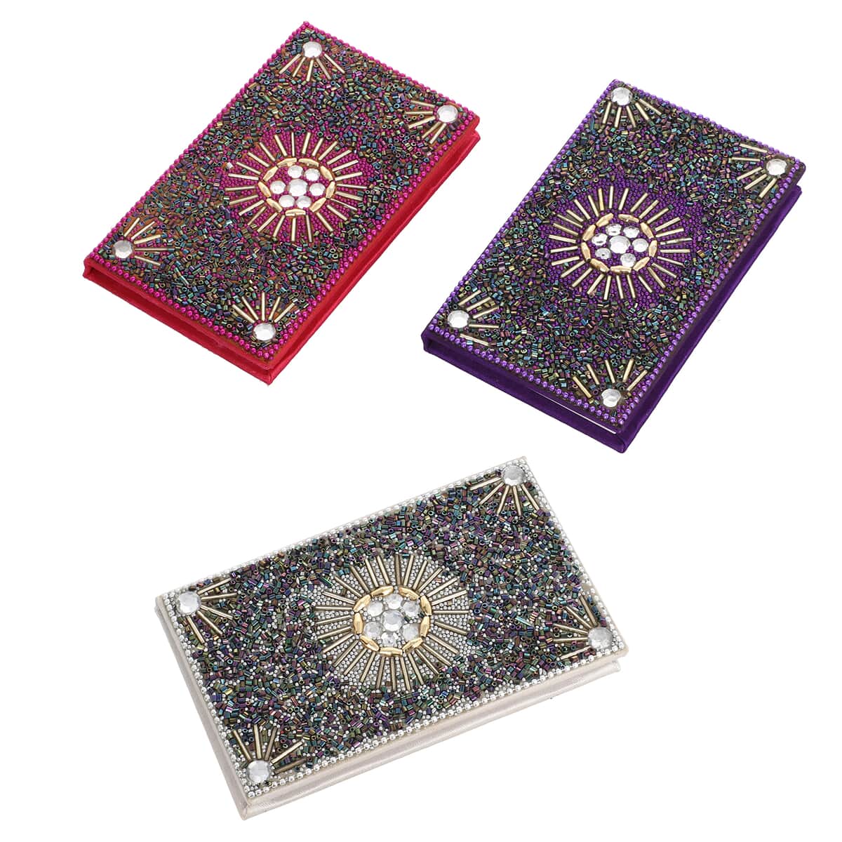 Set of 3 Simulated, Red, Blue and Silver Bedazzled Journals (5x3 in) and Matching Pen image number 3